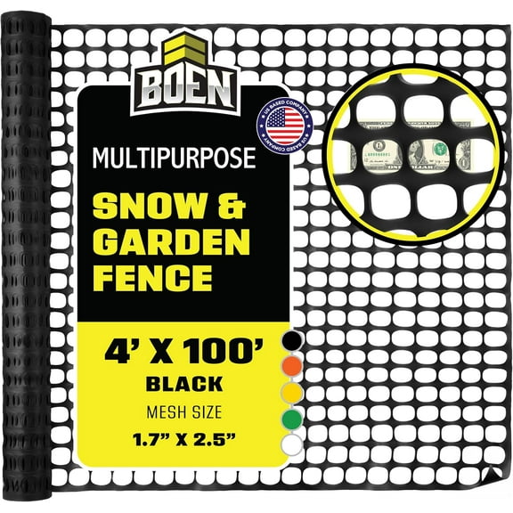 4' x 100' Black Temporary Fencing, Mesh Snow Fence, Plastic, Safety Garden Netting, Above Ground Barrier, for Deer, Kids, Swimming Pool, Silt, Lawn, Rabbits, Poultry, Dogs