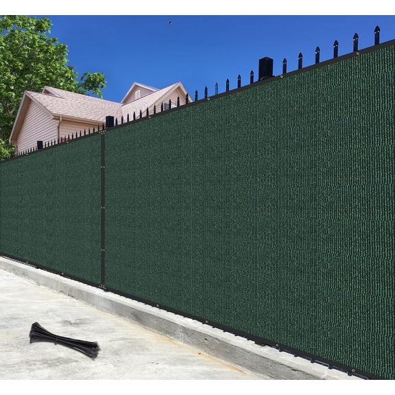 x 11'10" Green Privacy Fence Screen Net Fencing 95% Privacy Blockage Windscreen Mesh Shade Cover with Copper Grommet for Patio Backyard Garden Swimming Pool, Zip Ties Included