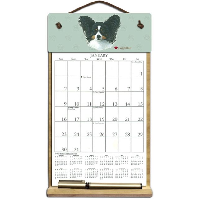 x 12" Wooden Refillable Dog Calendar Holder filled with a 2025 calendar
