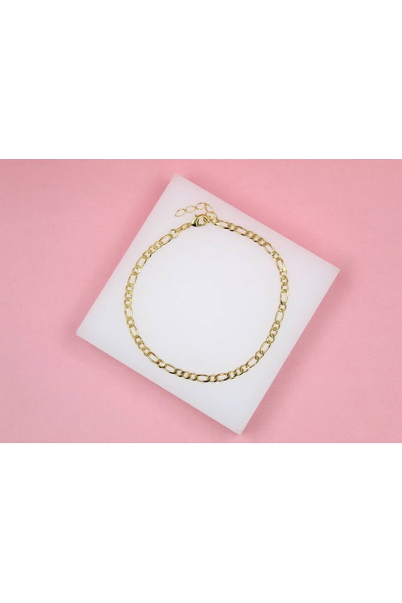 x - 18K Gold Filled 4mm Designed Figaro Anklet (E54)