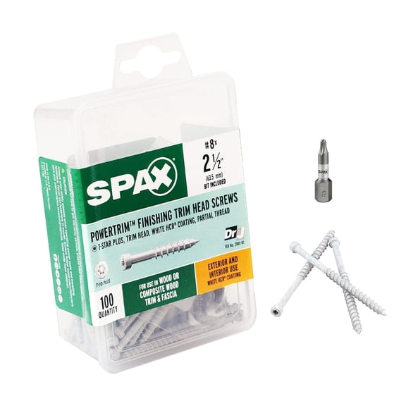 x 2-1/2" Exterior/Interior Trim Head Wood Composite Screws White Powertrim Torx T-Star Plus (100 EA) Bit Included Rust