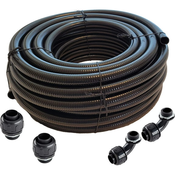 x 25 ft Black UL Listed Non-Metallic Flexible Liquid Tight Electrical Conduit with Fittings