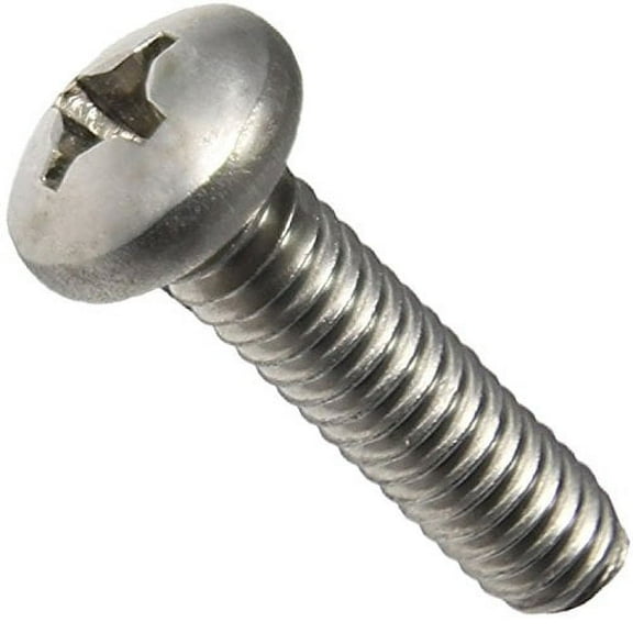 x 3/16"  Head Machine Screws, Full Thread, Phillips Drive, Stainless Steel 18-8, Bright Finish, Machine Thread, Quantity 100 Pieces by