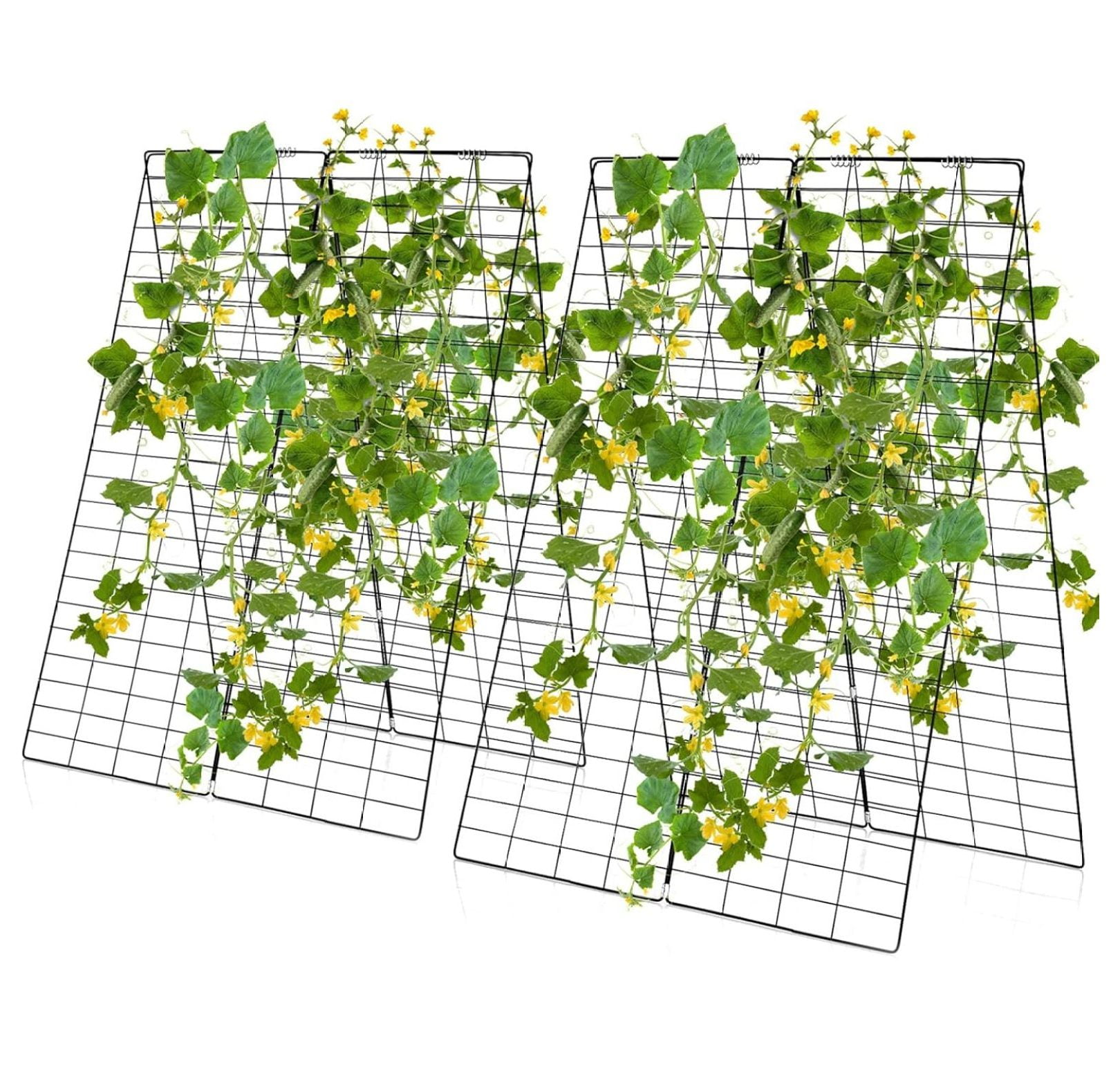 48 x 34 Inch Cucumber Trellis for Garden, 8 PCS Foldable A-Shape  Support W/18 Clips, 16 Ground Stakes, 8 Spiral Connectors, 12 Cable Tie, Twist Tie, Garden Trellis for Climbing