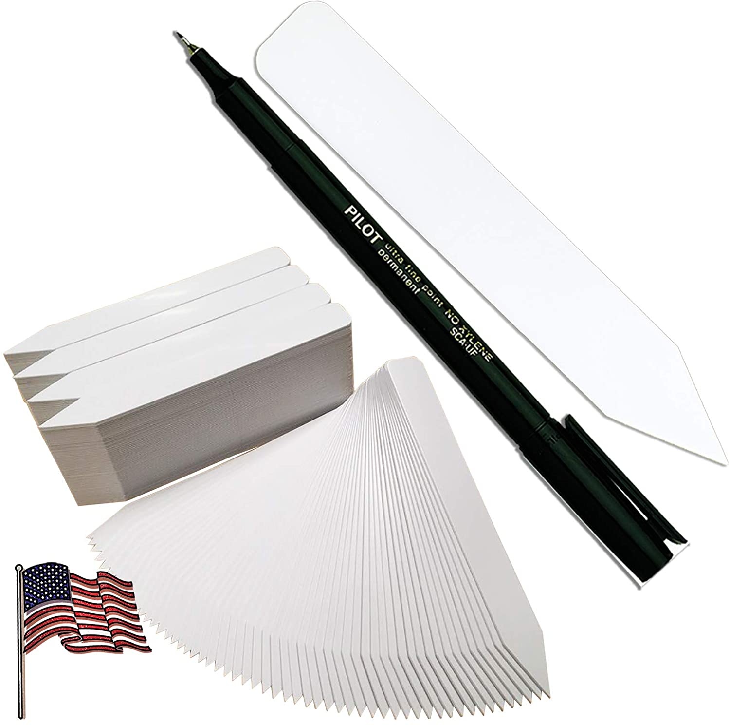 x 5/8" White Premium Pot Stakes with Marker 200 Pcs Plastic Plant s