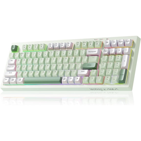 x Aula Gaming Keyboard, Creamy Keyboard, Computer Keyboards Typewriter Full Size with Number Pad Light Up RGB Backlit Tri-Mode BT/2.4GHz/USB-C - K99 Green
