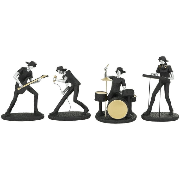 " x " Black Polystone Rock Band Musician Sculpture with Gold and Silver Accents, by DecMode (4 Count)