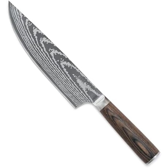 x Bobby Flay 8" Chef's Knife with Sheath, Premium Stainless Steel Blade, Precision Cutting Kitchen Tool, Ultra-Sharp Cutlery, Hand Finished Ergonomic Wood Handle, Damascus Steel Design