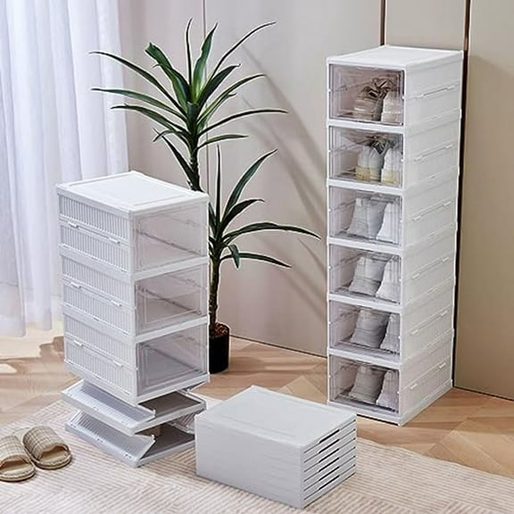 x Foldable Shoe Organizer with Clear Door, White, Holds up to 100 Pairs of Shoes