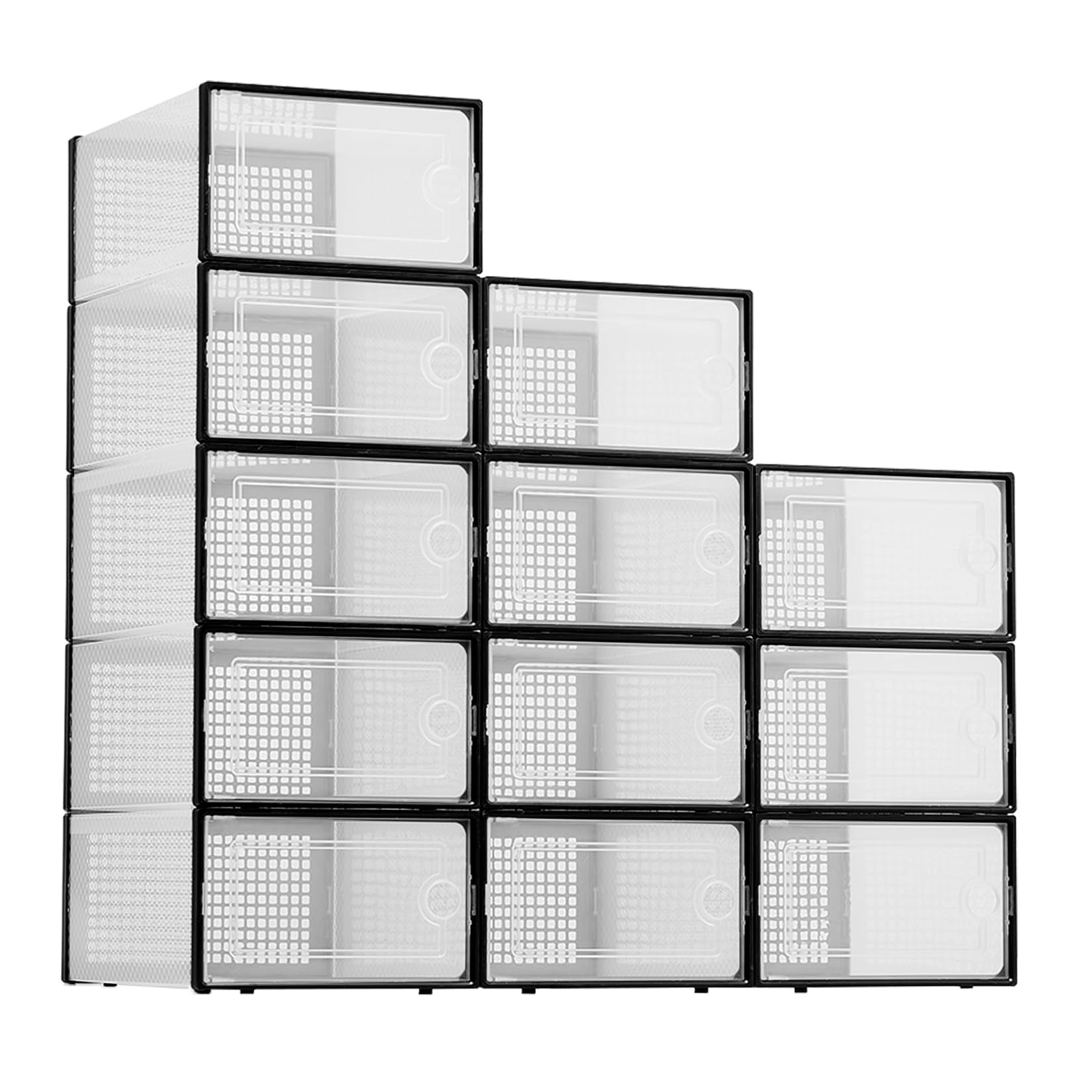 x-Large Clear Plastic Storage Boxes - 12 Pack Stackable Shoe Organizers ...