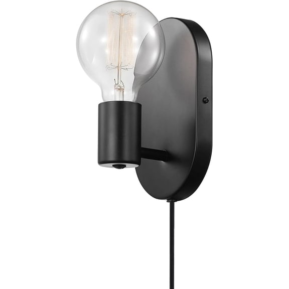 x Novogratz 51488 1-Light Plug-in or Hardwire Wall Sconce, Matte Black, 6ft Fabric Covered Cord, Rocker Switch, Lights for Apartment Renters, Modern Lighting