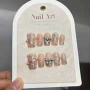[x] [Pink Pearl Butterfly] Purely handmade armor wearing ice-transparent nude bow sweet flash manicure