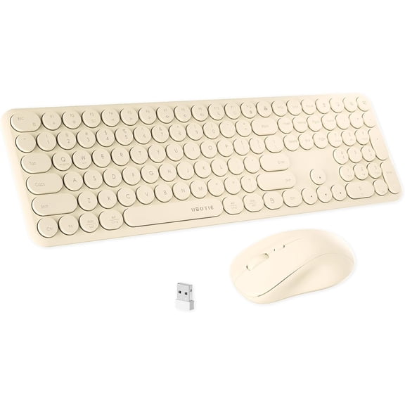 x UBOTIE Wireless Keyboard and Mouse Combo with 110 Round Keycaps, Power Switch, and Scissor-Switch Typing Feel  Ideal for Office Use(Khaki)