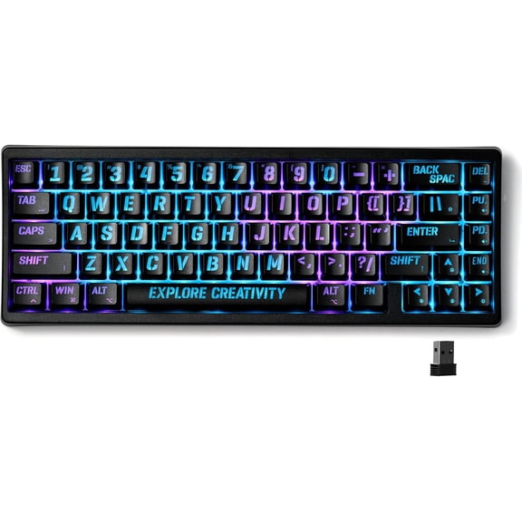 x XVX M67  60% Percent Keyboard, QMK/VIA Topographic Gaming Keyboard, Tri-Mode Thocky Creamy Mechanical Key board, Hot Swappable Gasket Mount  IMD Tech for Win/, Miami Theme, Black