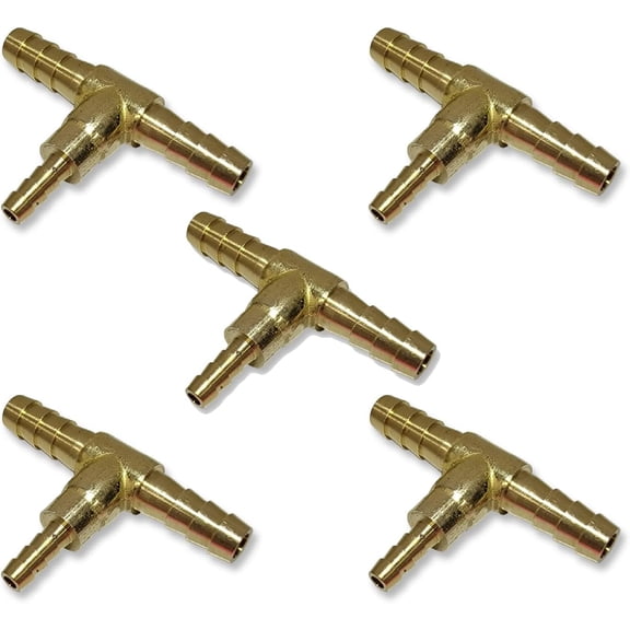 x x 1/8" Hose ID Brass Hose Barb TEE SPLICER Fitting Fuel/AIR/Water/Oil/Gas/WOG (Qty 5)