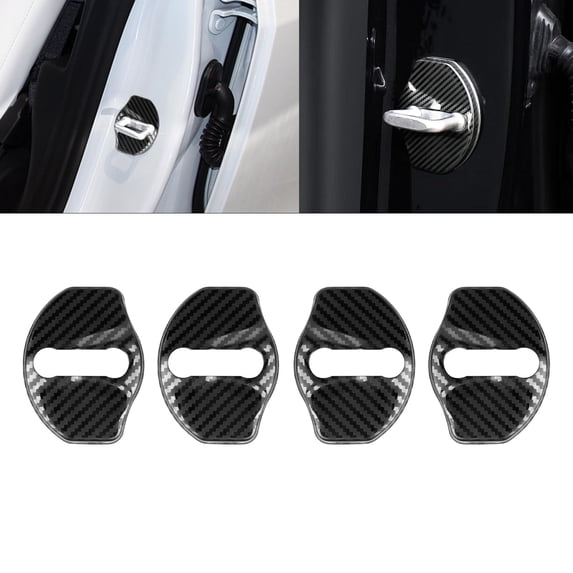 x xotic tech Door Lock Protector Cover, Stainless Steel Car Door Lock Latches Buckle Decor Trim Interior Accessories Compatible with Tesla Model 3 2017-2024 , Model Y 2020-2024 (4pcs,Carbon Look)