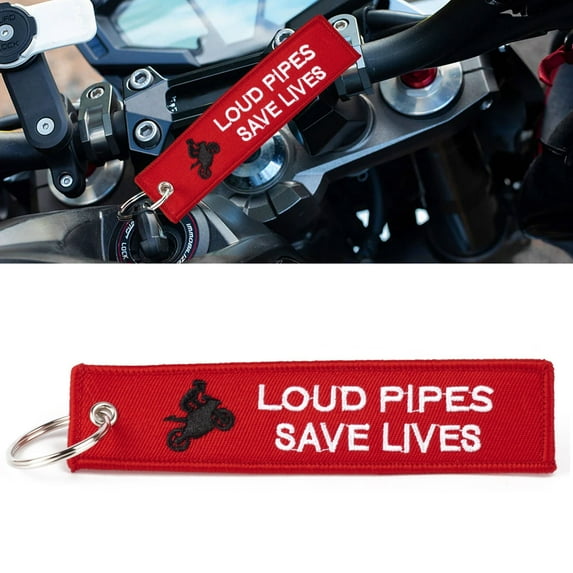 x xotic tech Keychain Tag with Key Ring for Motorcycles, ATV UTV, Cars, Backpack, Keys Tag Lock Luggage Scooters Embroidered Accessory (LOUD PIPES SAVE LIVES)
