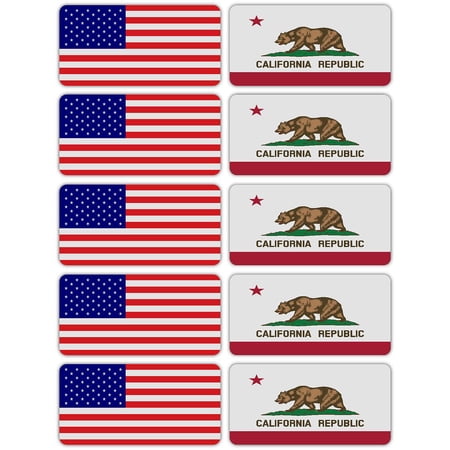 (x10) 3M Reflective California and US Flag Stickers | Versatile & High Quality Safety Decals | Hard hats, laptops, bikes, toolboxes