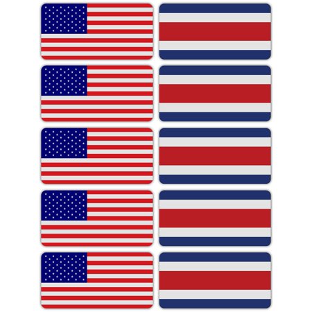 (x10) 3M Reflective Costa Rica and US Flag Stickers | Versatile & High Quality Safety Decals | Hard hats, laptops, bikes, toolboxes