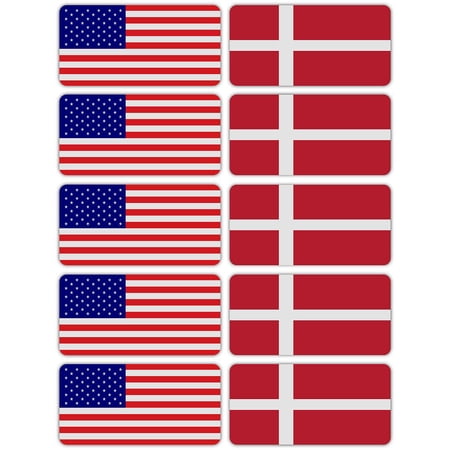 (x10) 3M Reflective Denmark and US Flag Stickers | Versatile & High Quality Safety Decals | Hard hats, laptops, bikes, toolboxes