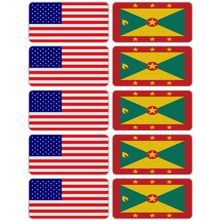 (x10) 3M Reflective Grenada and US Flag Stickers | Versatile & High Quality Safety Decals | Hard hats, laptops, bikes, toolboxes