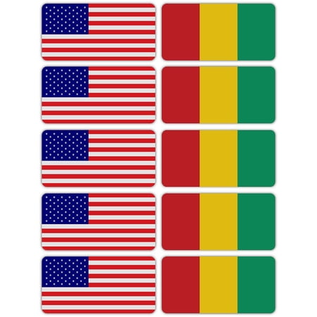 (x10) 3M Reflective Guinea and US Flag Stickers | Versatile & High Quality Safety Decals | Hard hats, laptops, bikes, toolboxes