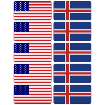(x10) 3M Reflective Iceland and US Flag Stickers | Versatile & High Quality Safety Decals | Hard hats, laptops, bikes, toolboxes