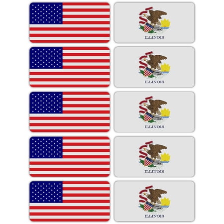 (x10) 3M Reflective Illinois and US Flag Stickers | Versatile & High Quality Safety Decals | Hard hats, laptops, bikes, toolboxes