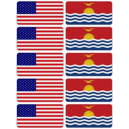 (x10) 3M Reflective Kiribati and US Flag Stickers | Versatile & High Quality Safety Decals | Hard hats, laptops, bikes, toolboxes