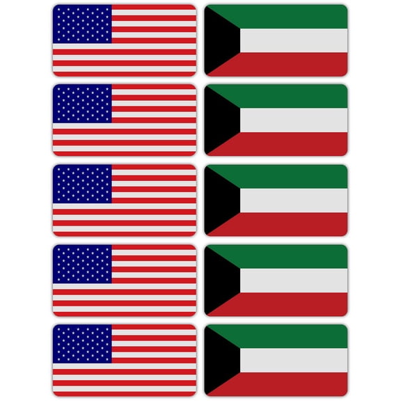(x10) 3M Reflective Kuwait and US Flag Stickers | Versatile & High Quality Safety Decals | Hard hats, laptops, bikes, toolboxes