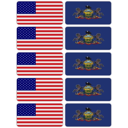 (x10) 3M Reflective Pennsylvania and US Flag Stickers | Versatile & High Quality Safety Decals | Hard hats, laptops, bikes, toolboxes