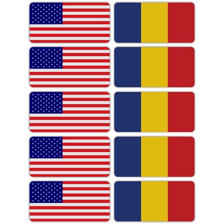 (x10) 3M Reflective Romania and US Flag Stickers | Versatile & High Quality Safety Decals | Hard hats, laptops, bikes, toolboxes