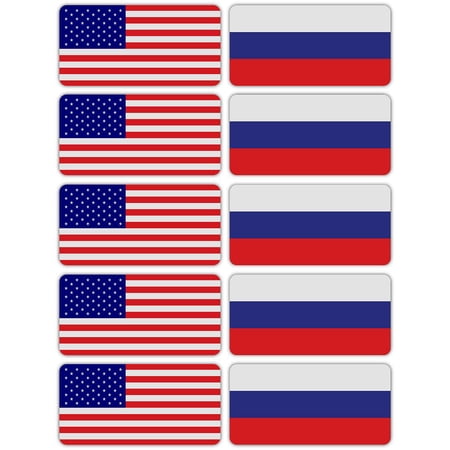 (x10) 3M Reflective Russia and US Flag Stickers | Versatile & High Quality Safety Decals | Hard hats, laptops, bikes, toolboxes