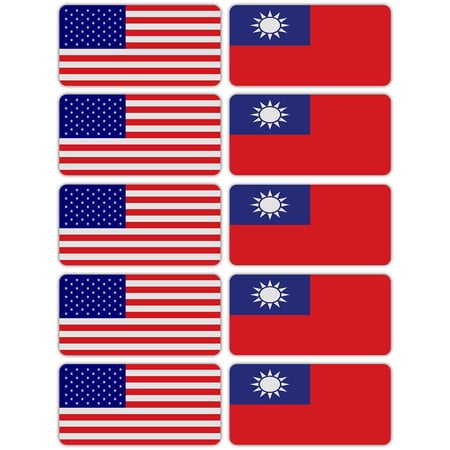 (x10) 3M Reflective Taiwan and US Flag Stickers | Versatile & High Quality Safety Decals | Hard hats, laptops, bikes, toolboxes
