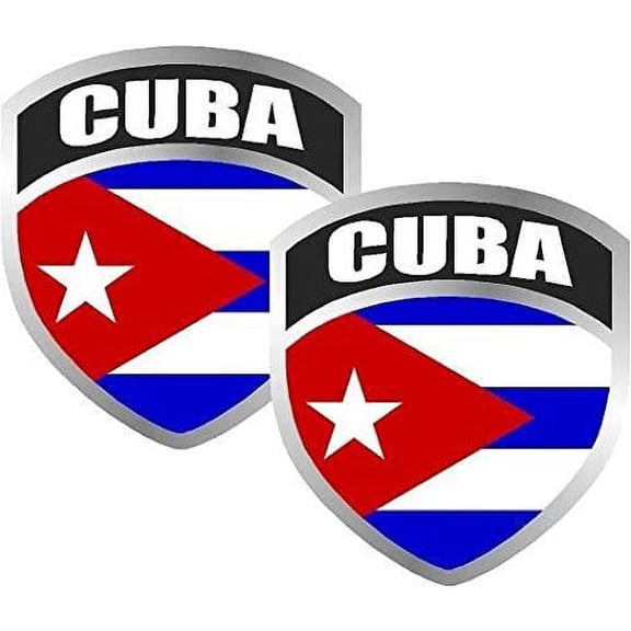 (x2) 4" Cuba Cuban Flag Shield Decal Set Badge Vinyl Window 3M Reflective sticker