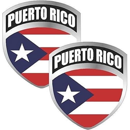 (x2) 4" Puerto Rico Rican PR Flag Shield Decal Badge 3M Reflective sticker