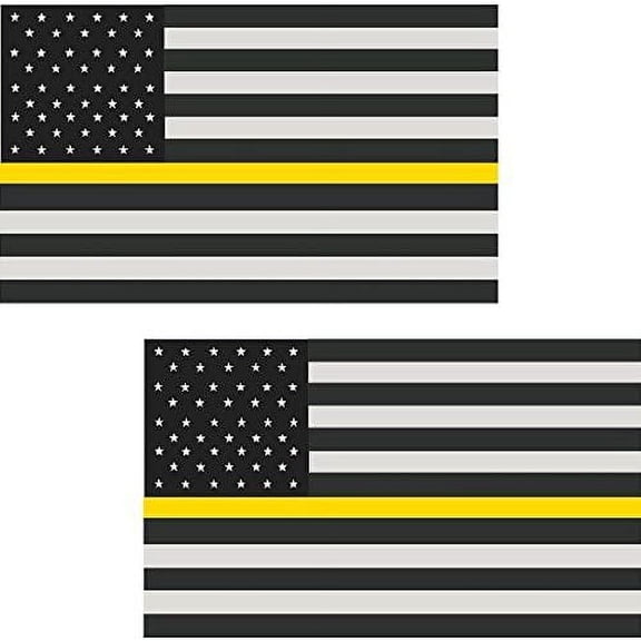 (x2) 4" Thin YELLOW Line American Subdued Flag Decal Security USA 3M Reflective sticker R