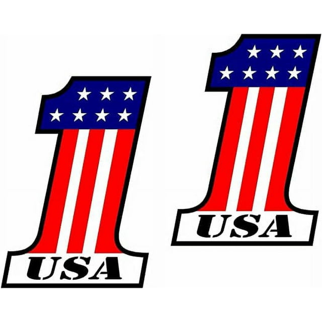 (x2) 4" x 2.6" USA #1 Decal Set American Flag Number One 1 United
