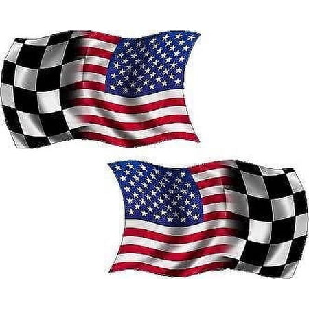 (x2) 5" American Checkered Racing Waving Wavy Flag Decal USA Race Car 3M Reflective sticker RL