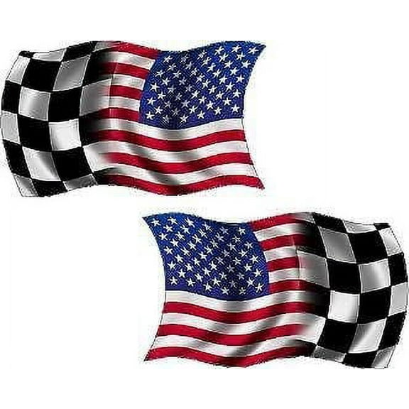 (x2) 5" American Checkered Racing Waving Wavy Flag Decal USA Race Car 3M Reflective sticker RL