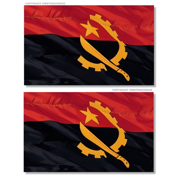 x2 Angola Wavey World Country Flag Vinyl Sticker Decals 4" Each