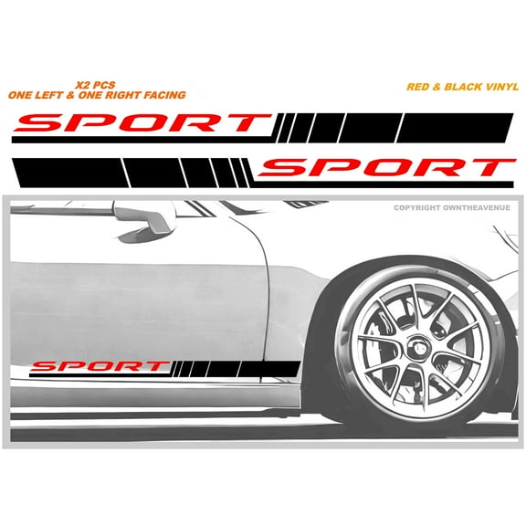x2 Car Door Side Stripe Graphics Vinyl Sticker Sport Decal Universal 20" Rd/Blk