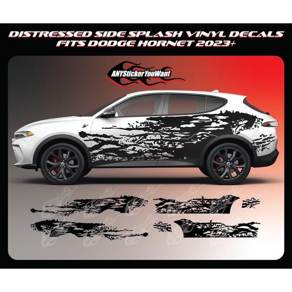 x2 Distressed Splash Side Graphic Vinyl Decals Compatible with and Fits Dodge Hornet 2023+ - Set of Two