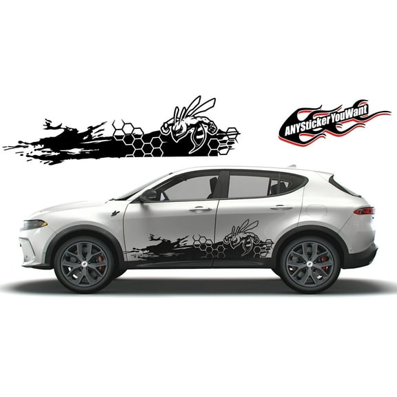 x2 Honeycomb Hornet Side Graphic Vinyl Decals Compatible with and Fits Dodge Hornet 2023 - Set of Two
