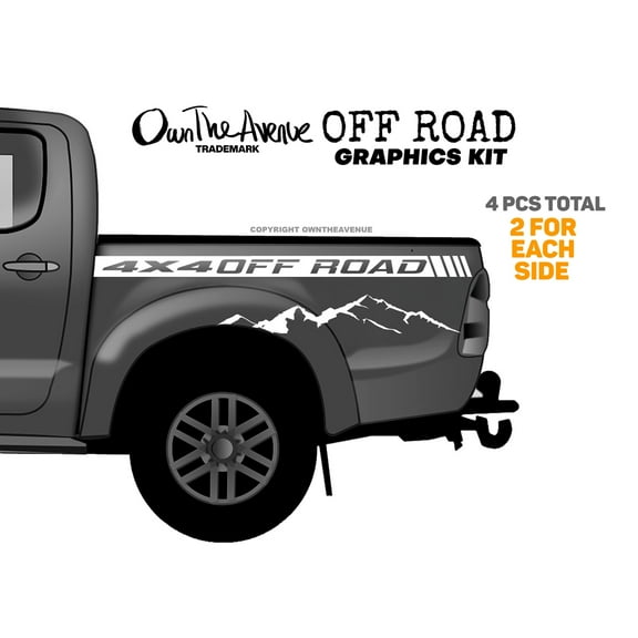 x2 Off Road 4x4 Lifted Pick Up Truck Mountains Vinyl Decor Decal Graphics Kit - White Vinyl