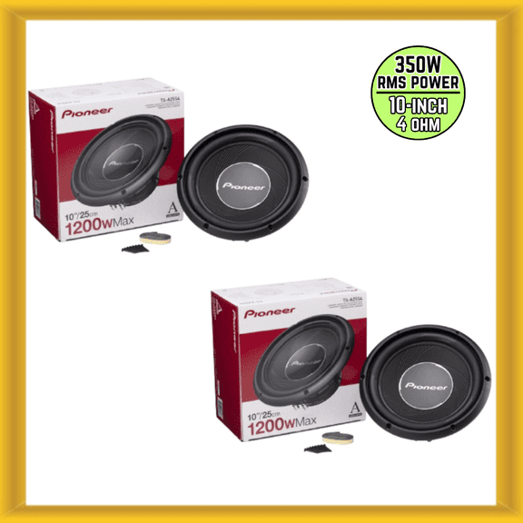 x2 Pioneer TS-A25S4 10" 350W RMS Power Single 4-Ohm Voice Coil Car Subwoofer NEW