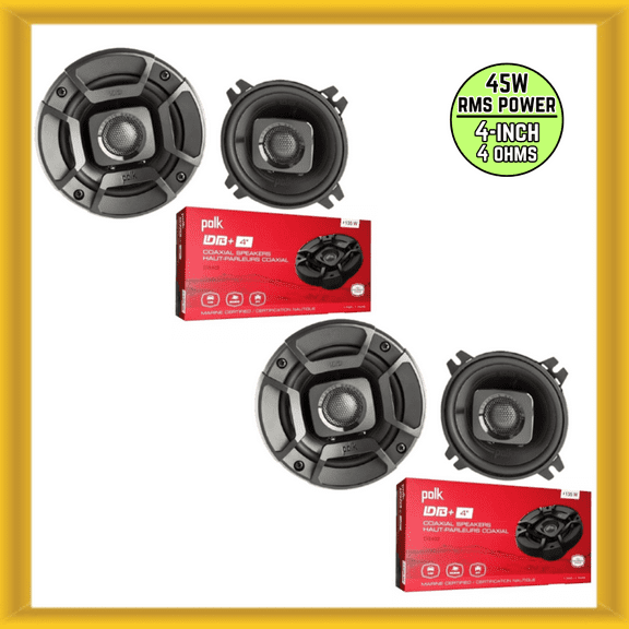 x2 Polk Audio DB402 4" 45W RMS Power 4 Ohms Coaxial Car Speakers (PAIR) NEW