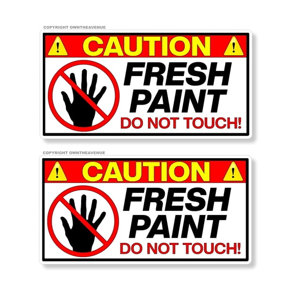 x2 / Two Pack - Caution Wet Fresh Paint Safety Vinyl Sticker Decal 4" Inches Each