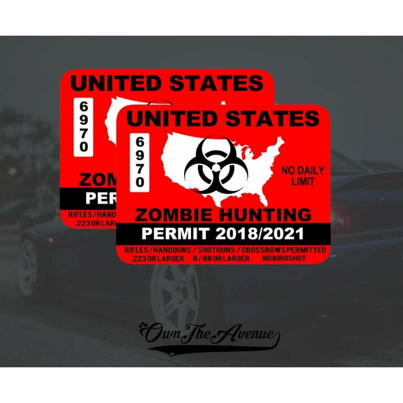 x2 United States Zombie Hunting Permit Sticker Decal Zombie Outbreak USA