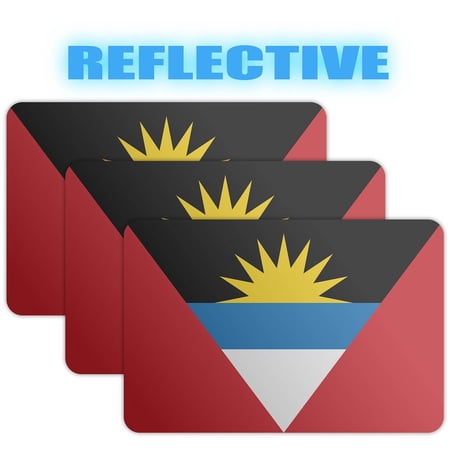 (x3) 3M Reflective Antigua and Barbuda Flag Stickers | Versatile & High Quality Safety Decals | Flag of Antigua and Barbuda Sticker Decals | Perfect for Hard hats, laptops, bikes, toolboxes and more!